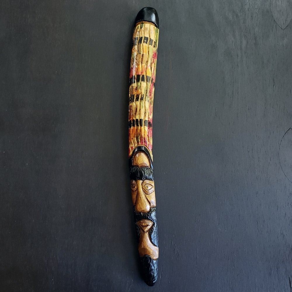 Vintage 20 3/4" Hand Carved Tribal Wood Folk Art Carving Ornament Wall Hanging
